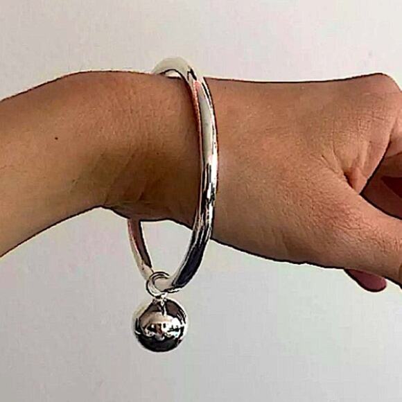 Drop Ball Sterling Silver Bangle Bracelet Various Sizes - Picture 1 of 16